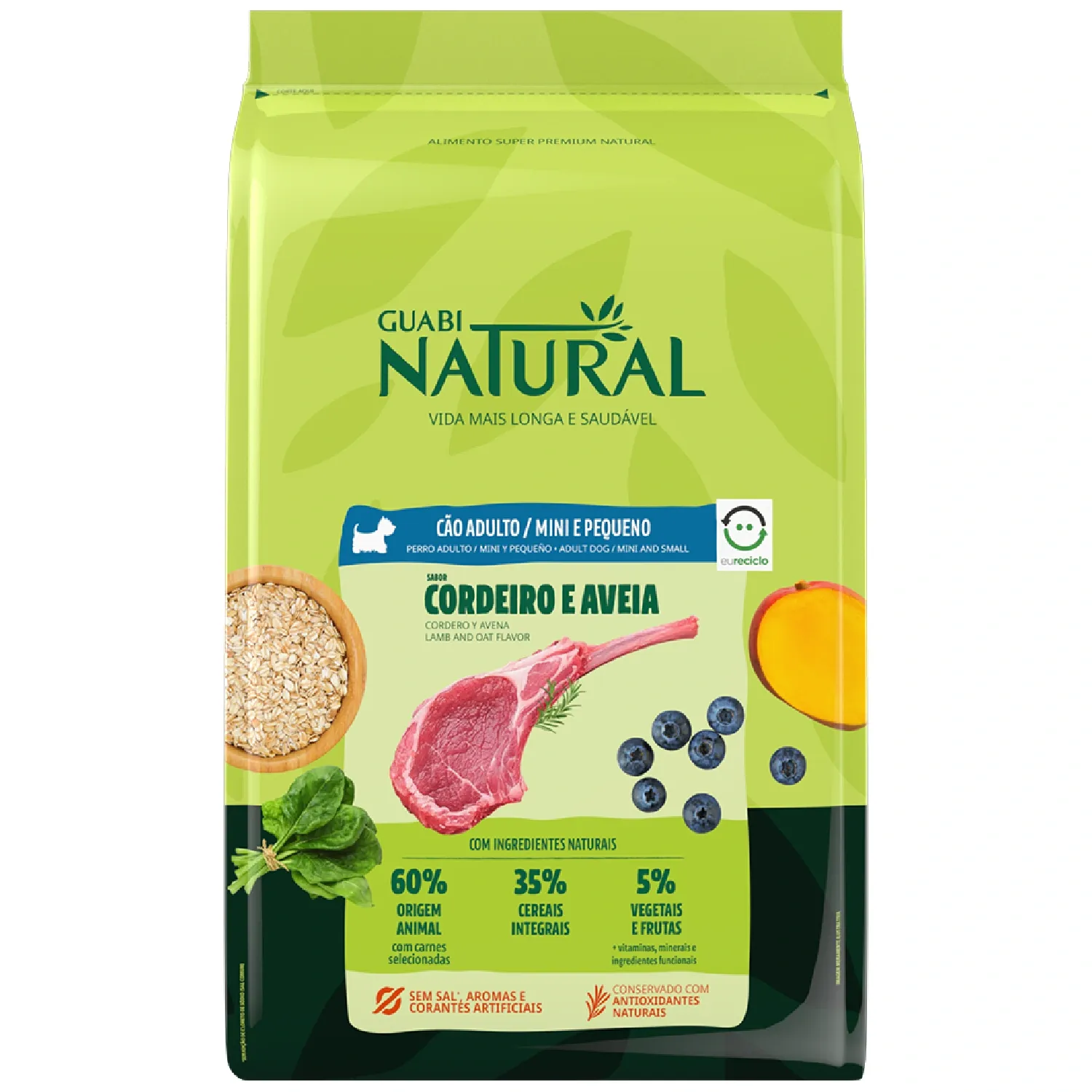 Ração Guabi Natural Cães Adultos Raças Mini e Pequeno Cordeiro e Aveia